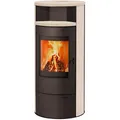 Kaminofen München V3 braun Speckstein Creme weiß beschichtet 7kw Speicherofen mit Steinverkleidung Panoramatür Holzofen Dauerbrand geeignet Schwedenofen 150mm Abgasstutzen selbstschließende Tür