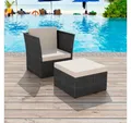vidaXL Gartenstuhl Gartensessel mit Fußhocker Poly Rattan Schwarz (1 St)