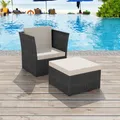 vidaXL Gartensessel mit Fußhocker Poly Rattan Schwarz NEU