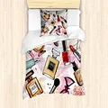 ABAKUHAUS Mode Bettbezug Set, Kosmetik Make up Theme, Milbensicher Allergiker geeignet mit Kissenbezügen, 135 cm x 200 cm - 80 x 80 cm, Mehrfarbig