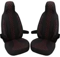 BREMER SITZBEZÜGE Autositzbezug für Ford Transit Custom Vanestro Pacific Titanium (WPL402), Set, 2-tlg., Schonbezüge Sitzbezüge Fahrer und Beifahrer, in Schwarz/Rote Naht