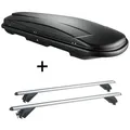 Dachbox VDPJUXT400 400Ltr schwarz abschließbar + Alu Dachträger RB003 kompatibel mit für VW Tiguan (5Türer) ab 2016