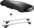Dachbox VDPJUXT400 400Ltr schwarz abschließbar + Alu Dachträger RB003 kompatibel mit für VW Tiguan (5Türer) ab 2016