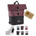 BambiniWelt Fahrradtasche – Rucksack für Kinderfahrradsitz kompatibel mit Römer Jockey, wasserabweisend, mit Klickverschluss & Schultergurt, 20 l Stauraum (schwarz-bordeaux)