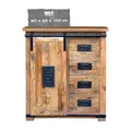 MR. DEKO Kommode Florenz aus Mango Holz | Vintage Sideboard massiv im Industrial Design | Schubladenschrank mit Schiebetür & 4 Schubladen | Highboard Kommodenschrank für Wohnzimmer Schlafzimmer