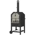 Outsunny Pizzaofen Outdoor Grillofen mit Pizzastein, Aschefach, 2 Grillrost, für Garten, Camping, Schwarz