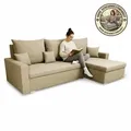 KomfortWelt24 Ecksofa mit Schlaffunktion und praktischem Bettkasten - Bequemer Eckcouch 216x134 cm L-Form MONDO Beige - Beige