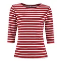 modAS Bretonisches Damenshirt mit 3/4-Arm - Streifenshirt Ringelshirt Basic Shirt Gestreift aus Baumwolle in Rotmelange/Weiß Größe 40