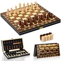 Schachspiel aus Holz,2 In 1 Schachspiel,Schachspiel Magnetisch mit Stauraum, ...