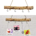 Cepewa Deko-Holzstange DIY 30 cm │4 Metallhaken naturfarben Juteseil zum Aufhängen │saisonale Dekoration (1 x Dekostange Birke 30cm 4 Haken)
