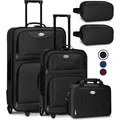Juskys Trolley Reisekoffer Set 5 teilig - 60 Liter, 2 Rollen, Weichschale, wasserabweisend Stoff, leicht, Handgepäck - Koffer in Schwarz - Schwarz