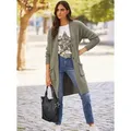 Strickjacke HEINE, Damen, Gr. 34, grün (khaki, meliert), 74% Polyacryl, 23% Polyester, 3% Elasthan, unifarben, Langarm, Strickjacken