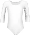 Aquarti Mädchen Ballett Trikot 3/4 Arm Gymnastik Ballettanzug, Farbe: Weiß, Größe: 140