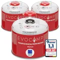 EVOCAMP 3x Propan Butan Gaskartuschen 300g, Schraubventil Eurogewinde 7/16", Ventilkartuschen 539ml mit Sicherheits-Verschlussautomatik, Gaskartuschen einsetzbar für Weber Grills Q100/1200-Serien