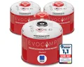 EVOCAMP Gaskartusche Butan Propan 300g, Schraubventil passend für Weber Q100/1200, Zubehör für Campingkocher, Gaskocher, Bunsenbrenner, Lötbrenner, Gasgrill, Gaslampe, 3 St., Einweg, 300 g, EN 417, Sicherheitsventil