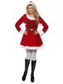 Smiffys Kostüm Weihnachtsfrau Kostüm Kleid Faschingskostüm Damen, Weihnachtliches Kapuzenkleid mit Mistel-Applikationen