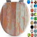 Sanfino® Premium WC Sitz "Blue Wood" hochwertiger Toilettendeckel mit Absenkautomatik aus Holz, einfache Montage
