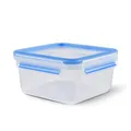 EMSA Clip & Close Frischhaltedose, quadratisch, 1,3 L, Aufbewahrungsbox, 100 Prozent dicht, spülmaschinen-, gefrier-, mikrowellenfest, Transparent, Blau, Made in Germany, N10113