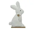 ETC frühlingshafter Deko-Hase Osterhase als Silhouette aus weissem fluffigem Plüsch mit Holzblümchen-Halskette (klein ca. 21 cm hoch)