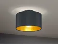 Coole Deckenlampe dimmbar für Wohnzimmer mit Stofflampenschirm in schwarz/gold