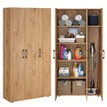 Bellamio Apol Mehrzweckschrank Eichenoptik – Besenschrank 90 cm breit mit Stauraum – Putzschrank mit Staubsaugerfach – Vorratsschrank Küche - Aktenschrank aus Holz - Flurschrank – Aufbewahrungsschrank