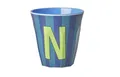 Rice Melamin Becher medium gestreift mit Buchstaben, Modell für Jungen blau/grün/mint- Töne, Größe 9 x 9 cm (N Junge)