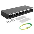 hb-digital 16-Port Patchpanel Gehäuse für Keystone Module mit z.B. RJ45 Buchse RJ11 Socket Antennenstecker F-Verbinder USB-C USB-A BF/AF HDMI Polklemme Gewindebuchse BNZ - Schwarz