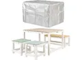 WONDERMAKE® Design Kindersitzgruppe Outdoor Garten Holz mit Abdeckung, Kinder-Sitzgarnitur Indoor Picknick-Gruppe ab 3 Jahre, weiß bunt