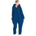 PEARL Ganzkörper Schlafanzug: Jumpsuit aus flauschigem Fleece, blau, Größe XXL