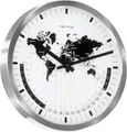 Hermle Wanduhr Quarz Edelstahl mit gewölbtem Frontglas Weltzeit-Anzeige