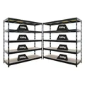 PROREGAL Mega Deal | 2X Profi Schwerlastregal Rhino | HxBxT 200x200x60cm | 5 Spanplatten-Ebenen 8mm | Fachlast 500kg | Schwarz | Garagenregal, Lagerregal, Steckregal, Weitspannregal