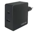 LogiLink USB Steckdosenadapter (1X USB-A, 1X USB-C) PD 65W (Powerdelivery) für Smartphones/Tablets/Ebooks/Navi/Notebooks/etc. - Überlade-, Tiefentlade-, Überlast- und Kurzschlussschutz, QC