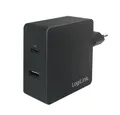 LogiLink USB Steckdosenadapter 1x USB-C Port & 1x USB-A Port 65W USB-Adapter, schwarz