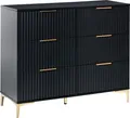 BELIANI Kommode Schwarz Geriffelte Optik 6 Schubladen Goldene Griffe Metallbeine Modernes Design für Schlafzimmer Wohnzimmer
