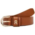 Tommy Hilfiger Ledergürtel ESSENTIAL EFFORTLESS 2.5 cm breit GOLD Logoemblem, weiche Haptik, ovale Einfachdornschließe braun 85