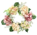 Rattankranz mit künstlichen Hortensien Hortensienblüten Blüten Blumen Kunstblumenkranz Deko Wandkranz Türkranz zum Aufhängen Legen Blütenkranz Landhaus Kranz Haustür-Dekoration Hochzeit Dekoration