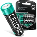CELLONIC 2x Wiederaufladbare AA Batterien 2600mAh für Fernbedienung Taschenlampe – lange Laufzeit, viele Ladezyklen – Mignon HR6 AA Akkus - Schwarz