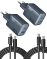 INIU 30W USB C Ladegerät 2-Pack, [USB-C + USB-A] Netzteil Mehrfach mit USB-C Kabel, PD 3.0 Schnellladegerät Stecker, USB C Adapter für iPhone 16 15 Pro Max, iPad Pro, Samsung S24 Ultra, Handy usw