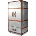 Casa Padrino Luxus Weinschrank Silber / Braun 63 x 52 x H. 130 cm - Aluminium Kofferschrank mit Echtleder - Barschrank im Koffer Design - Luxus Bar... - Silber/Braun