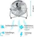 Grafner Ventilator Bodenventilator Ø31 cm im Retro-Stil, 55 Watt, mit 3 kraftvollen Stufen, verstellbarer Neigungswinkel, tragbar, 12 Zoll Standventilator Windmaschine Ventilator Retro