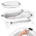 Baby Badewanne Faltbare Babybadewanne - Grau Babywanne mit Thermometer und Badekissen - 80cm Baby Bathtub für Kinder 0-36 Monate - Kinderbadewanne Rutschfeste Tragbare