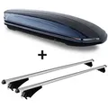Dachbox schwarz glänzend VDP-MAA 460G Auto Dachkoffer 460 Liter abschließbar + Alu-Relingträger Dachgepäckträger aufliegende Reling im Set kompat
