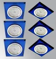 TRANGO LED Einbauleuchte, 6er Set 6736B-06MO *BLUE CRYSTAL* LED Deckenstrahler aus handgeschliffenem Echtglas & Alu inkl. 6x Ultra Flach 5 Watt LED Modul 3000K warmweiß, Einbauleuchte, Einbauspots, Deckenleuchte, Deckenspots, Badleuchte, Deckenlampe