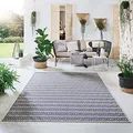 Steffensmeier Indoor Outdoor Teppich Öland Balkon Terrasse Küche Garten wasserfest Kunststoff, strapazierfähig, Streifen Beige Blau, 135x190 cm
