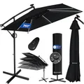 KESSER® Ampelschirm Holly Sonnenschirm Rechteckig LED Solar inkl. Abdeckung | Kurbel-Schirm mit Ständer UV-Schutz Aluminium Wasserabweisend Ø350cm Gartenschirm Schwarz