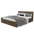 Muralo - Polsterbett 140x200 cm mit Bettkasten und gestepptem Kopfteil - Doppelbett - Ohne Matratze - Jugendbett - Stilvolles Schlafzimmer-Bett - Braun
