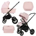 BabyLux® Kinderwagen 2in1 ROSSO, Rosa. Faltbar Leicht Kombikinderwagen Set incl. Babywanne, Buggy Sportsitz, Wickeltasche und mehr Zubehör