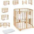 Mobiles Babybett aus Holz 7in1 mit Matratze, mitwachsend,Ohne Stoffset,Holz natur - Naturbelassen