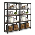 SONGMICS Standregal, 2er Set, Bücherregal, Lagerregal, 5 Ablagen, Küchenregal, Regal, 30 x 75 x 150 cm, bis 650 kg belastbar, verstellbare Ablagen, Industrie-Design, vintagebraun-schwarz GLR030B02