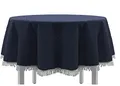 EXKLUSIV HEIMTEXTIL Gartentischdecke mit Fransen Tischdecke Classic Outdoor PVC Weichschaum rutschhemmend für Garten, Balkon, Terrasse 160 cm rund blau